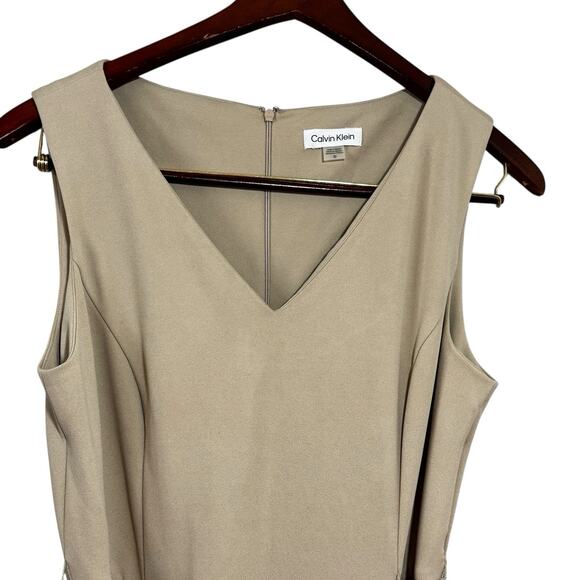 Calvin Klein Tan Cropped Wide Leg Sleeveless Tie Waist Women’s Jumpsuit Size 10 - Picture 3 of 6
